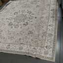 8x8 Area Rug Square Living Room, Washable 8ft Square Soft Distressed Oriental Rugs Non Slip Backing Farmhouse Rug Low Pile Thin Stain Resistant Indoor Carpets, 8'SquareIvory/Multi