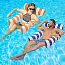 2 Pack Inflatable Pool Floats 4-in-1 Pool Hammock with Bottom Mesh 3 Tubes Inflatable Hammock for Adults,Portable Floating Chair Bed for Travel, Swimming Pool Hot Tub (Dark Blue+Orange)