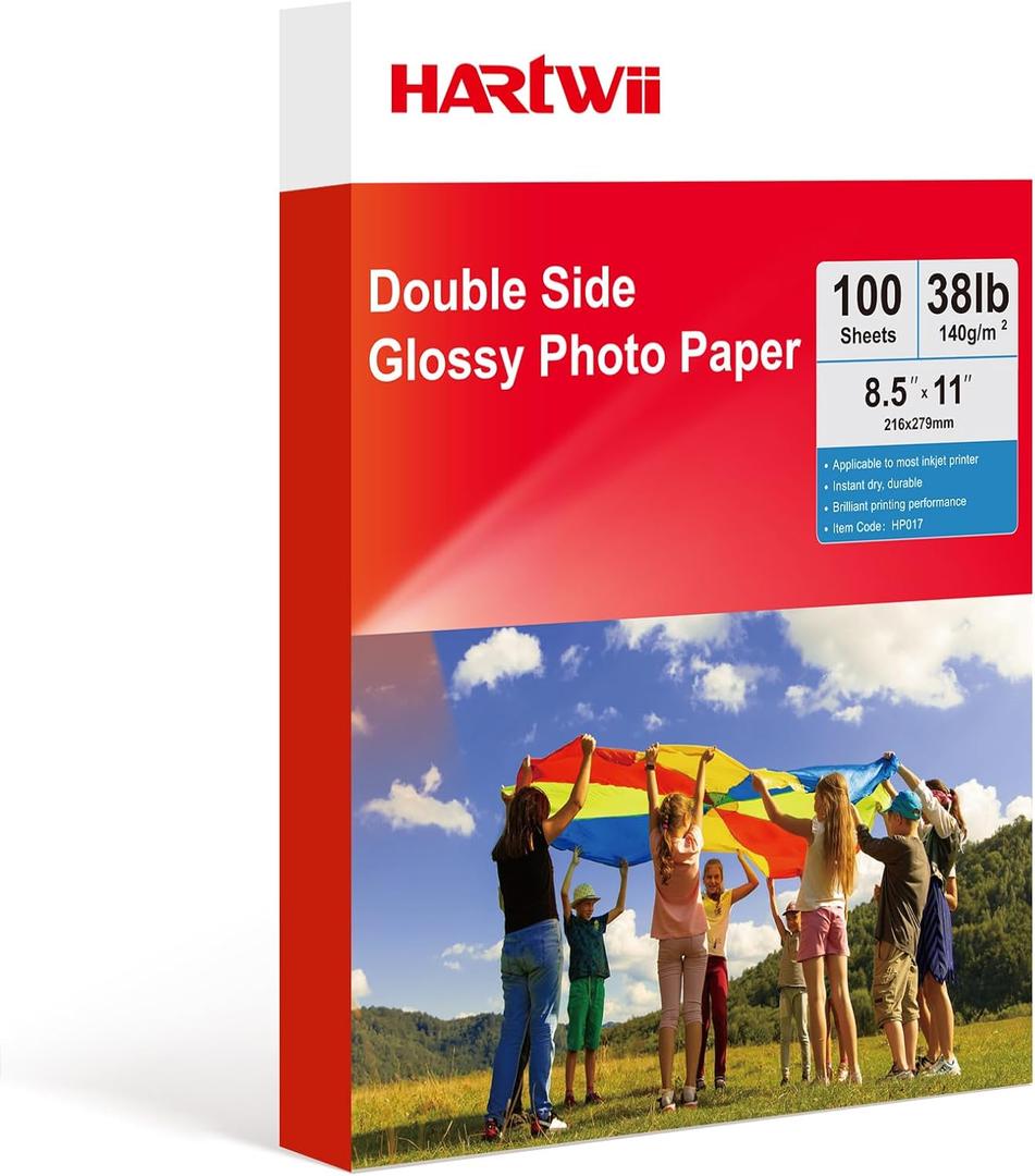 Double Sided Glossy Photo Paper 140gsm (37lb)-8.5x11 Inches 100 Sheets for Inkjet Printer&Dye ink,Brochure and Flyer Paper,Instant Dry & Water Resistant,Perfect for Chip Bag,Candar,Magazine