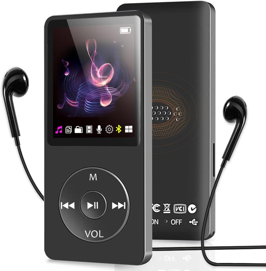 MP3 Player with Bluetooth and Speaker, 32GB MP3 Music Player, Up to 128GB Storage Extension, Portable and Multifunctional MP3 Players with FM Radio, Inlcuding Earphones, Supports Shuffle Music Playing (Black)