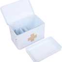 Lassos Boutique 13" Retro Enameled First Aid Box, Medicine Storage with Lid, Tray, Dividers, White/Tan