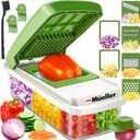 Mueller Vegetable Chopper, Mandoline Slicer, Food Veggie Chopper, Cheese Grater, Onion Vegetable Cutter with Container, Dicer, Kitchen Gadgets & Essentials, White Sand/Green (6 blade)