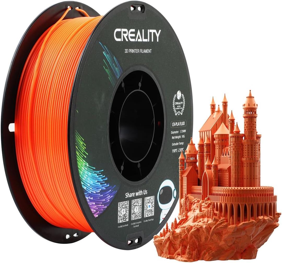 Creality PLA Filament 1.75mm, 3D Printer Filament, 1.0kg (2.2lbs) Spool, No Warp Enhanced Toughness, Dimensional Accuracy 0.03mm Printing Filament, for 3D Printers (Fluorescent Orange)