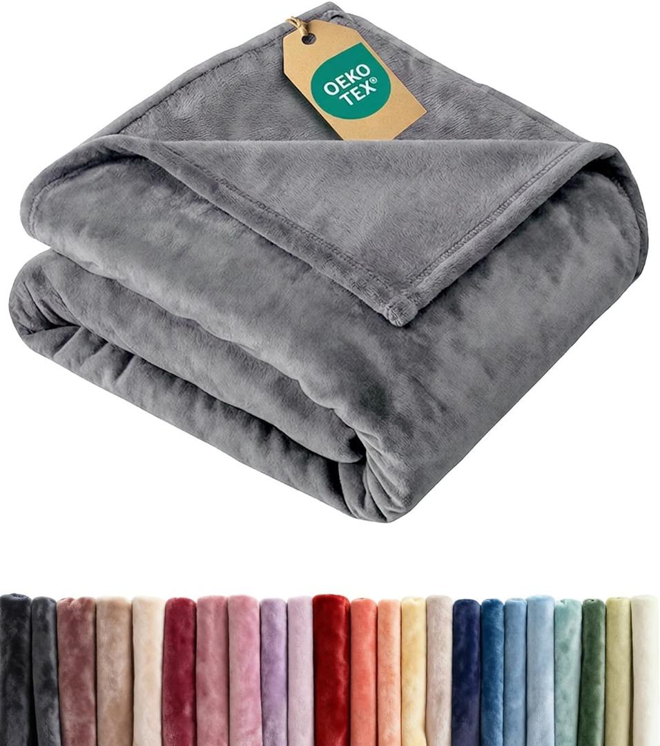 Ultra Soft Fleece Blanket Throw Size - Flannel Fleece Luxury Throw Blanket - Lightweight for Couch Bed Chair - Thick, Warm and Breathable - All Season Cozy Anti-Static Microplush Bedding, Dark Grey