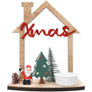 VQN Christmas Wooden Small House Crafts, Xmas Scene Holiday Desktop Ornament for Table Centerpieces, Home Merry Christmas Sign, Rustic Winter Village Set Decor with Santa Claus, Xmas