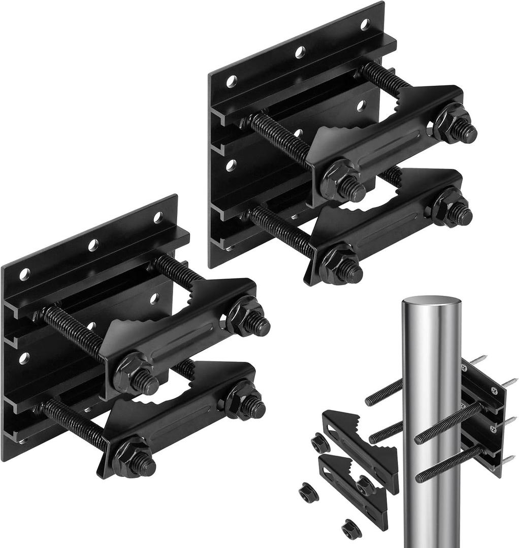 Post Tubes Mounting Bracket, 2-Packs Adjustable Solar Mounting Bracket Fence Hook Compatible with Round, Square, T-Posts, Irregularly Shaped Pipes (Max. 2-1/2" Width)