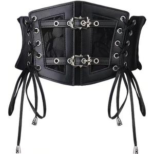 Womens Elastic Corset Belt Sides Lace-up Underbust Wide Costume Belts for Women Vintage 2026 (M: Fit Waist Size 35"-40", Black)