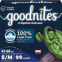 Goodnites Boys' Bedwetting Underwear, Size S/M (43-68 lbs), 99 Ct (3 Packs of 33), Packaging May Vary
