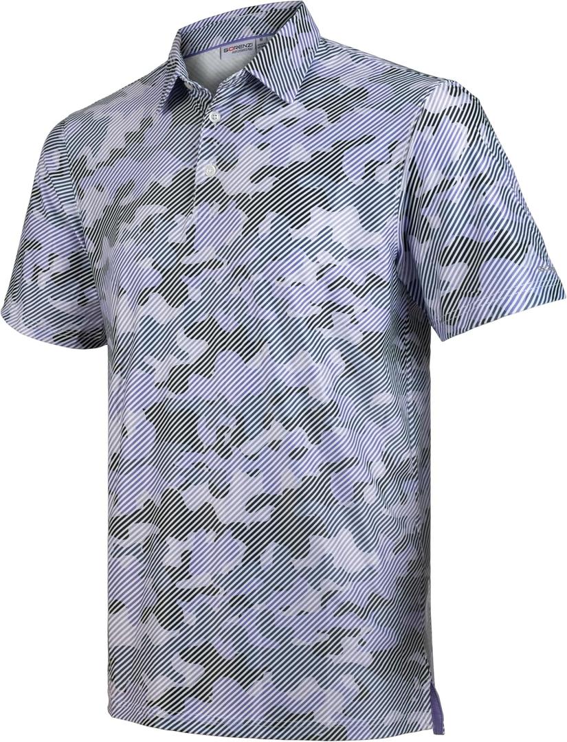 Golf Shirts for Men Short Sleeve Moisture Wicking Printed Performance Polo (Blue, XL)