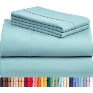 LuxClub 4 PC King Size Sheet Set Deep Pockets Wrinkle Free Cooling Sheets Machine Washable Hotel Bedding Silky Soft - Aqua King LuxClub 4 PC King Size Sheet Set Deep Pockets Wrinkle Free Cooling Sheets Machine Washable Hotel Bedding Silky Soft - Aqua King