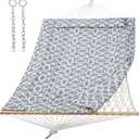 SUNCREAT Hammocks Heavy Duty Hammock with Hardwood Spreader Bar, Double Rope Hammock with Polyester Pad, Grey