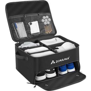 Golf Trunk Organizer, 3 Layers Large Space Car Trunk Locker, with Separate Compartment, Waterproof Golf Accessories Bag for 2 Pairs of Golf Shoes, Balls, Clothes, Golf Gift for Men Women (Black)