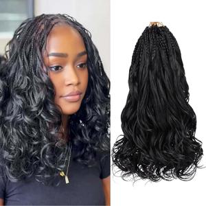 Leeven Boho French Curl Crochet Braids 12 Inch 8 Packs Black Pre Looped Curly Crochet Hair Short Goddess Box Braids Loose Wave Synthetic Hair Extensions for Women Girl (#1B)