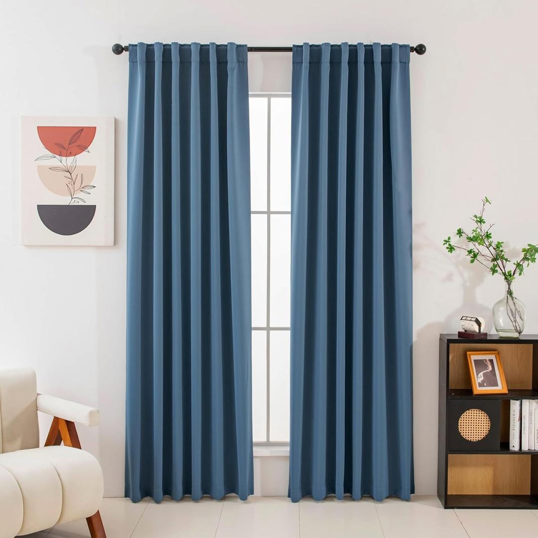 Pickluc Blackout Curtains 84 Inches Long 2 Panels, Black Out Drapes for Bedroom or Living Room, Back Tab and Rod Pocket Top, Set of Two, Stone Blue, 52" Wide and 84" Length