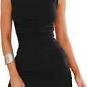 OWIN Women's Sexy Summer Casual Mock Neck Dresses Sleeveless Ruched Bodycon Cocktail Party Mini Dress (Black, S)