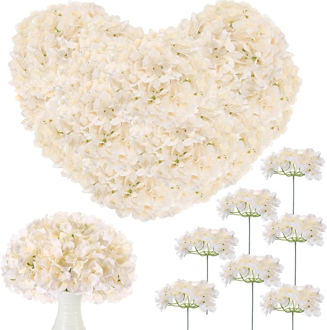 Zeyune 200 Pcs Artificial Hydrangea Flowers Bulk, Champagne Silk Hydrangea Heads with Stems for Wedding Centerpieces Bouquets DIY Floral Arrangements Table Decor Party Home Decorations