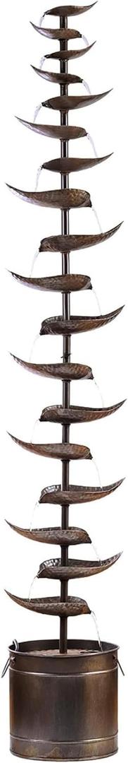 Alpine Corporation MCC390L-SL Indoor Outdoor Multitiered Metal Floor Water Fountain Ideal for Yard, Garden, and Patio, 70" Tall, Silver