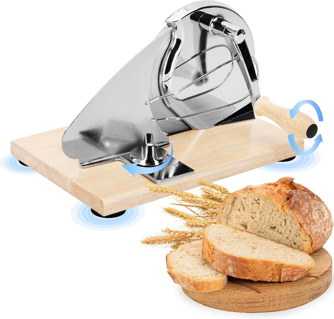 Manual Bread Slicer with Hand Crank - Adjustable Thickness Stainless Steel Bread Cutter for Even Slices, Versatile for Homemade Sourdough, Sandwich Bread & More, Suction Cup Base for Stability(silver)