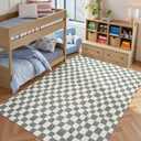 jinchan 6x9 Checkered Area Rugs for Kids Room - Machine Washable Soft Rug Modern Geometric Lattice Non-Slip Carpet for Nursery Playroom Classroom Living Room Bedroom Dining Room Home Office Grey