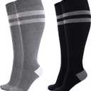 Momcozy Compression Socks for Women Wide Calf, 15-20mmHg Knee High Support Socks for Pregnancy, Nurses, Flying, Travel (3X-Large, Black/Dark Gray)