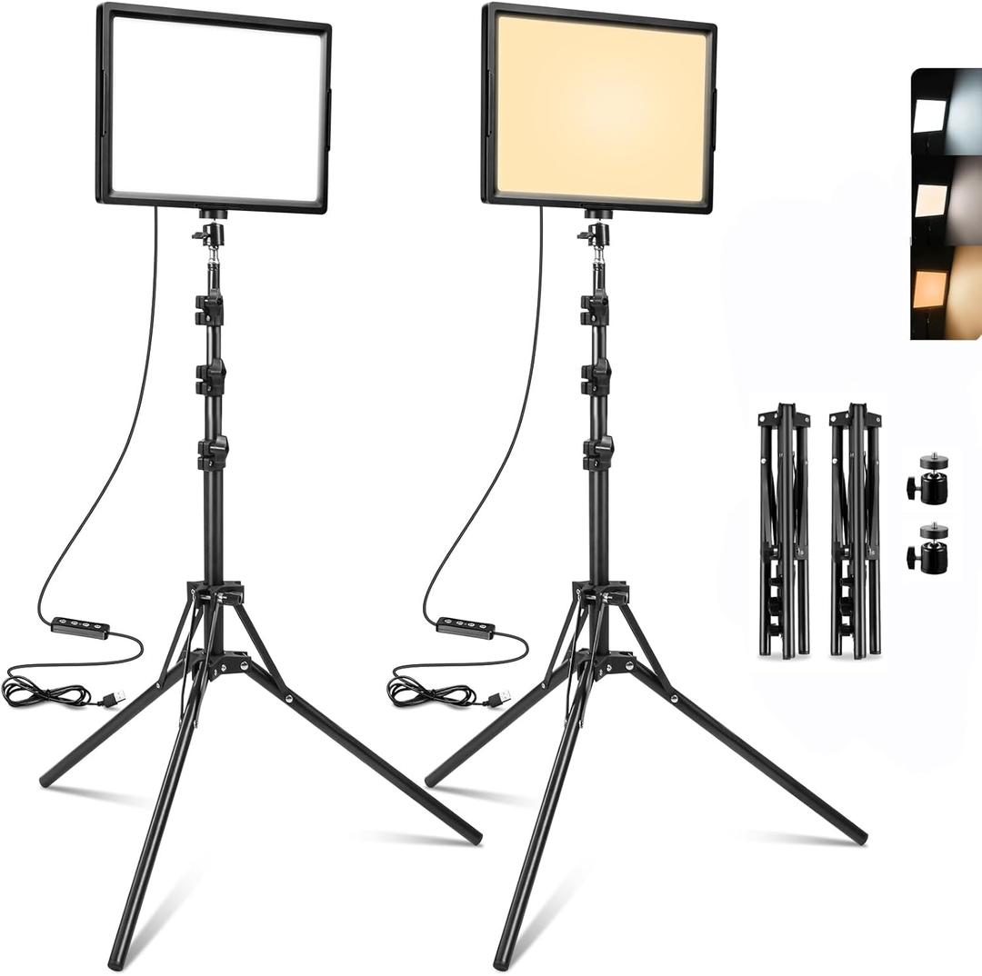 Ci-Fotto LED Photo Video Light 2-Pack, Bi-Color 2800-6500K Dimmable USB LED Continuous Light, 68" Photography Lighting Kit with Tripod Stand for Studios, YouTube TikTok Video Recording, Game Streaming