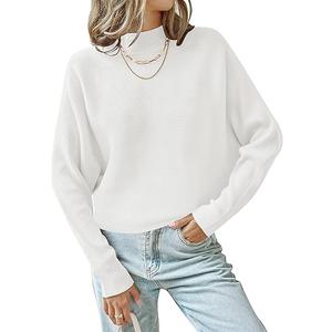 ZESICA Women's Fall 2026 Turtleneck Batwing Long Sleeve Ribbed Knit Casual Soft Pullover Sweater Jumper Top (White) Small
