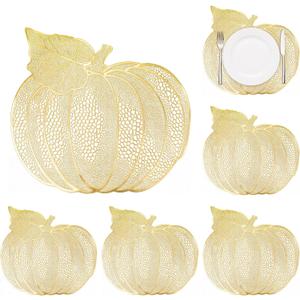 6 PCS Pumpkin Thanksgiving Placemats Harvest Fall Placemats Thanksgiving Halloween Party Table Decorations, Gold