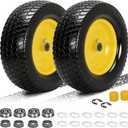 2 Pack 15x6.00-6 Flat Free Lawn Mower Tire and Wheel, 15" Solid Front Tires with 3" Centered Hub, 3/4" & 5/8" Bearings and 1" Bushings, Compatible with John Deere Husqvarna Riding Mowers Lawn Tractors