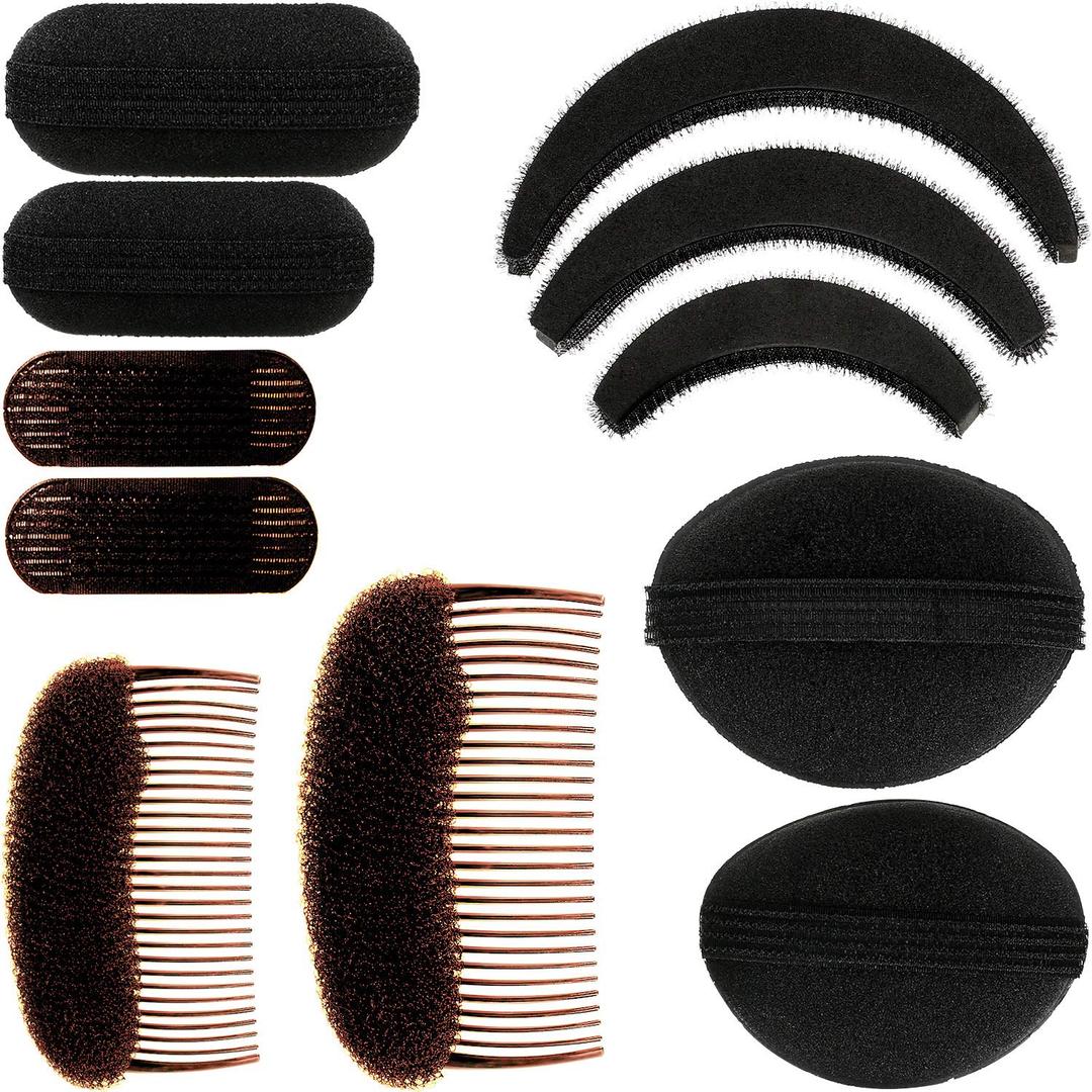 11 Pieces Hair Bump Sponge Volume Hair Bases Set Bump It Accessory for Volume Insert Styling Tools up Combs Clips Sponge Bun Updo Accessories for Women DIY Hairstyles(Black, Brown)