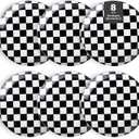 Ceramic Dinner Plates Set of 6-8 Inch Checkered Salad Plates, Microwave, Oven & Dishwasher Safe, Modern Minimalist Dessert Plates Geometric Black and White Plates for 6