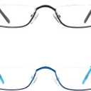 Half Reading Glasses, Half Lens Frame Metal Readers for Women Men, 1.25
