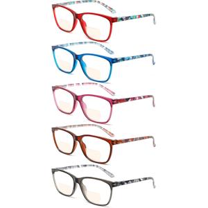 SIGVAN Bifocal Reading Glasses Blue Light Blocking Spring Hinge Fashion Pattern Print Eyeglasses for Women Men (multicolour 2, 2.50, x)