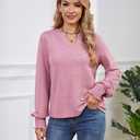 Womens Tops Dressy Casual Long Sleeve Shirts Loose V Neck Business Work Tunic Blouses (Pink, XL)