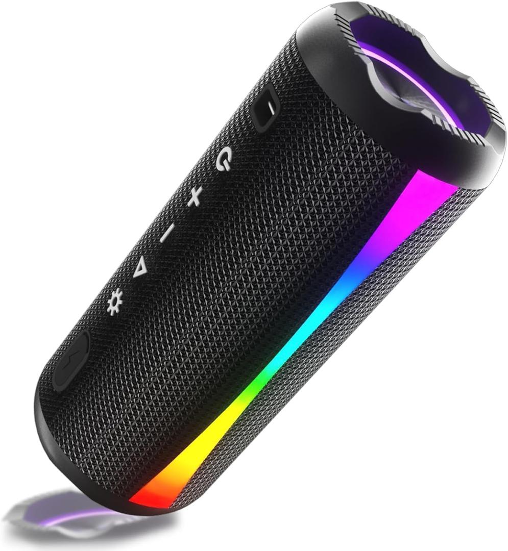 Portable Bluetooth Speaker, 2026 Bluetooth Wireless Speaker 5.4 with RGB Lights, 30H Playtime with Deep Bass, IP7 Waterproof, TWS Pairing, Portable Speaker for Travel/Party/Home/Gifts, Black