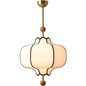 Modern Fabric Pendant Light, Hang Pendant Lights with Fabric Shade, Wooden Grain Finish, Adjustable Length Hanging Lamp Chandelier for Dining Room, Kitchen Island Light Fixture for Bedroom (Small)