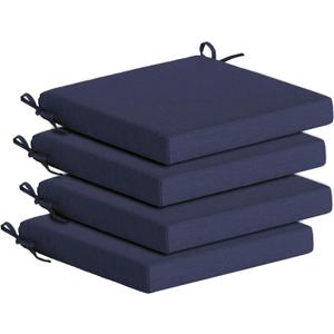Goodgoods 18.5 x 18.5 Outdoor Chair Cushions Set of 4, Fade-Resistant & Water-Resistant Patio Seat Cushion Pads with Ties, 30D High-Resilience Foam for Dining Room Kitchen Chairs, Midnight
