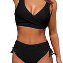 Women's High Waisted Bikini Twist Front Tie Back 2 Piece Swimsuits M