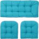 Outdoor 3 Piece Wicker Chair Cushion Set, 1 Loveseat Wicker Settee Cushion & 2 U-Shape Cushion for Patio Bench All Weather