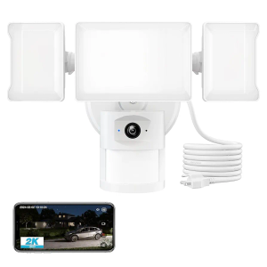 Olafus Floodlight Security Camera Outdoor, 2K QHD with Plug, 55W 5500LM Exterior Flood Light Cam, Motion-Activated with Color Night Vision, 2-Way Talk, Siren for Home House Yard White
