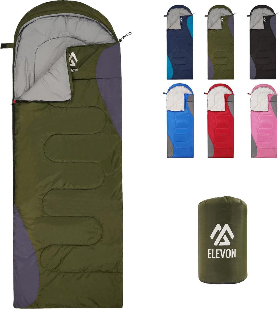 Elevon Sleeping-Bags Elevon Sleeping Bag for Adults Teens Kids Cold Warm Weather, Portable Waterproof & Lightweight with Compression Sack, 86.6'' X 31.5'' Green