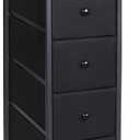 Narrow Dresser for Bedroom, Fabric Tall Dresser & Chests of Drawers with 4 Drawers, Vertical Organizer Storage Tower Unit for Bedroom, Hallway, Entryway (Black)