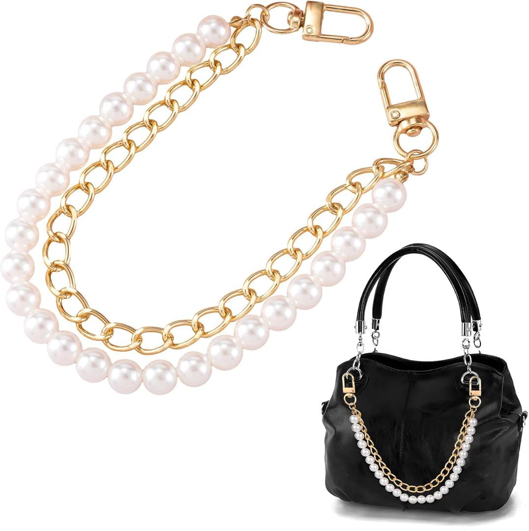 HINZIC Pearl Purse Chain Straps, Gold Handbag Charm Extender Replacement, Metal Shoulder Crossbody Bags Accessories for Women