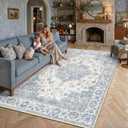 Blue Area Rug 8x10 Vintage Oriental Medallion Non-Slip Carpet