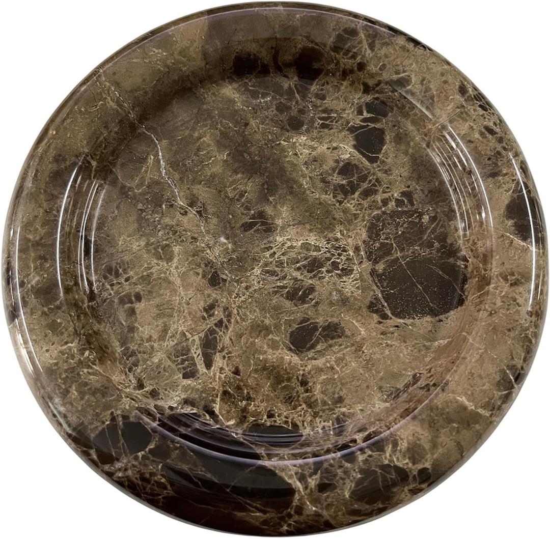 Natural Marble Round Vanity Tray Jewelry Makeup Dish Decorative Tray for Coffee Table,Bathroom,Bedroom (Coffee Net)