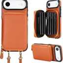 Bocasal Crossbody Wallet Case for iPhone 17 Air, RFID Blocking Leather Purse Case with Card Holder, Protective Handbag Flip Cover with Zipper Wrist Strap Lanyard for Women 5G 6.5 Inch (Brown)