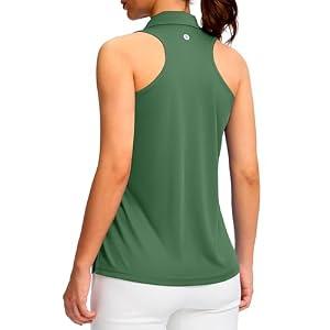 SANTINY Womens Sleeveless Golf Shirt Racerback V Neck Tank Tops Quick Dry Tennis Collared Polo Shirts for Women(Green_M)
