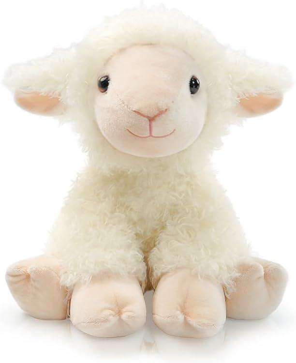 Plush Lamb Sitting Toys Stuffed Animal, Realistic Sheep Stuffed Animal Toy Characters Stuffed Filled in Limbs 8.5 Inch Soft Huggable for Kids with Stuffed Animals Easter Baptism Gift for Girls Boys
