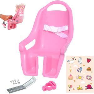 Doll Bicycle Seat with Stickers Decals Bike Attachment Accessory, Multiple Colors (pink)