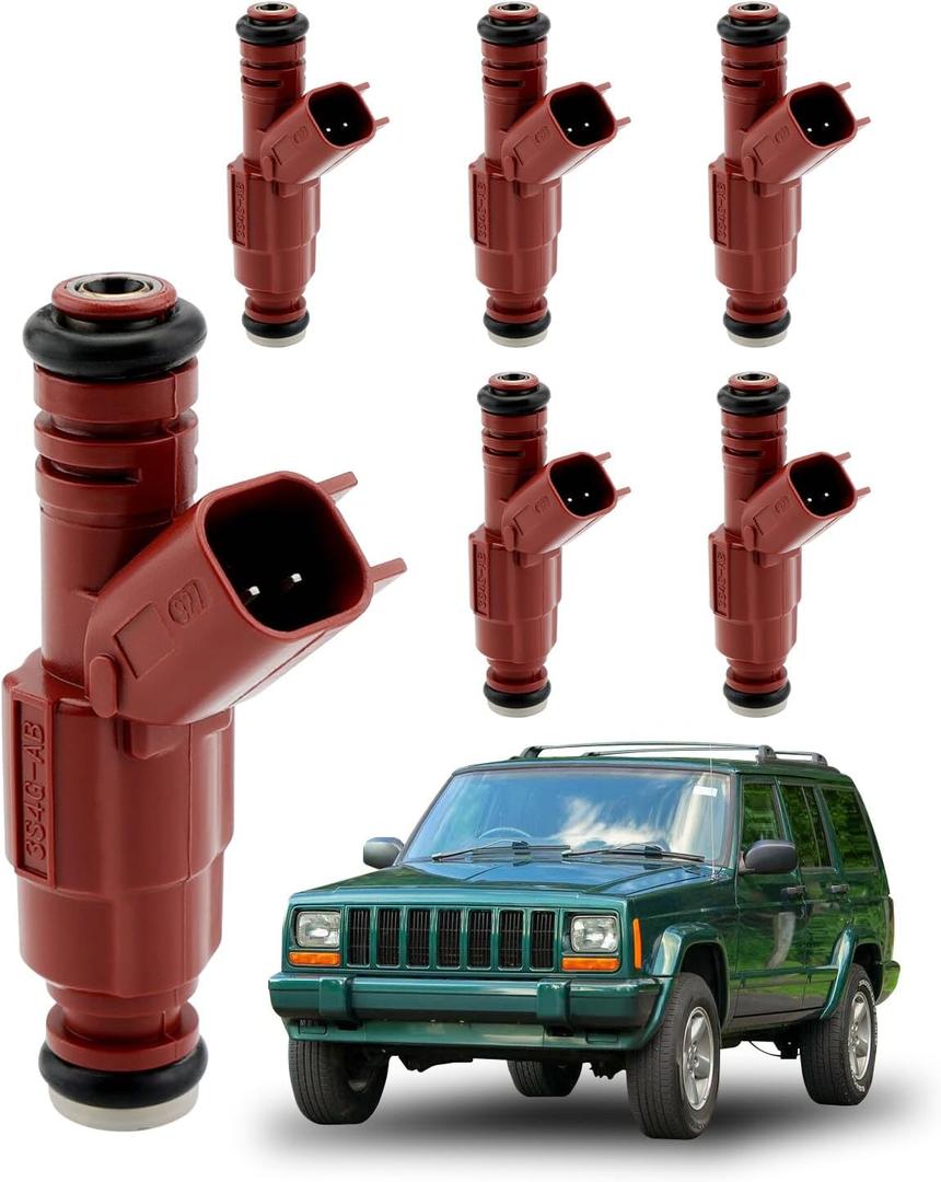 Fuel Injectors (6 PCS), 12 Holes, 4.0 3.9 3.8 3.7 3.0 L, Compatible with 1999-2007 Jeep Grand Cherokee/Laredo/Liberty/Wrangler, Ford Mustang/Focus/Escape, Dodge Dakota/Ram 1500, OE#0280156161, 63844