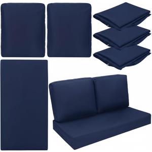 Wenqik 3 Pcs Waterproof Cushion Covers(Not Includes Cushion) 48'' x 24'' Outdoor Patio Furniture Seat Covers Fade Resistant Replacement Slipcover with Zipper for Outside Couch Swing Sofa(Navy Blue)